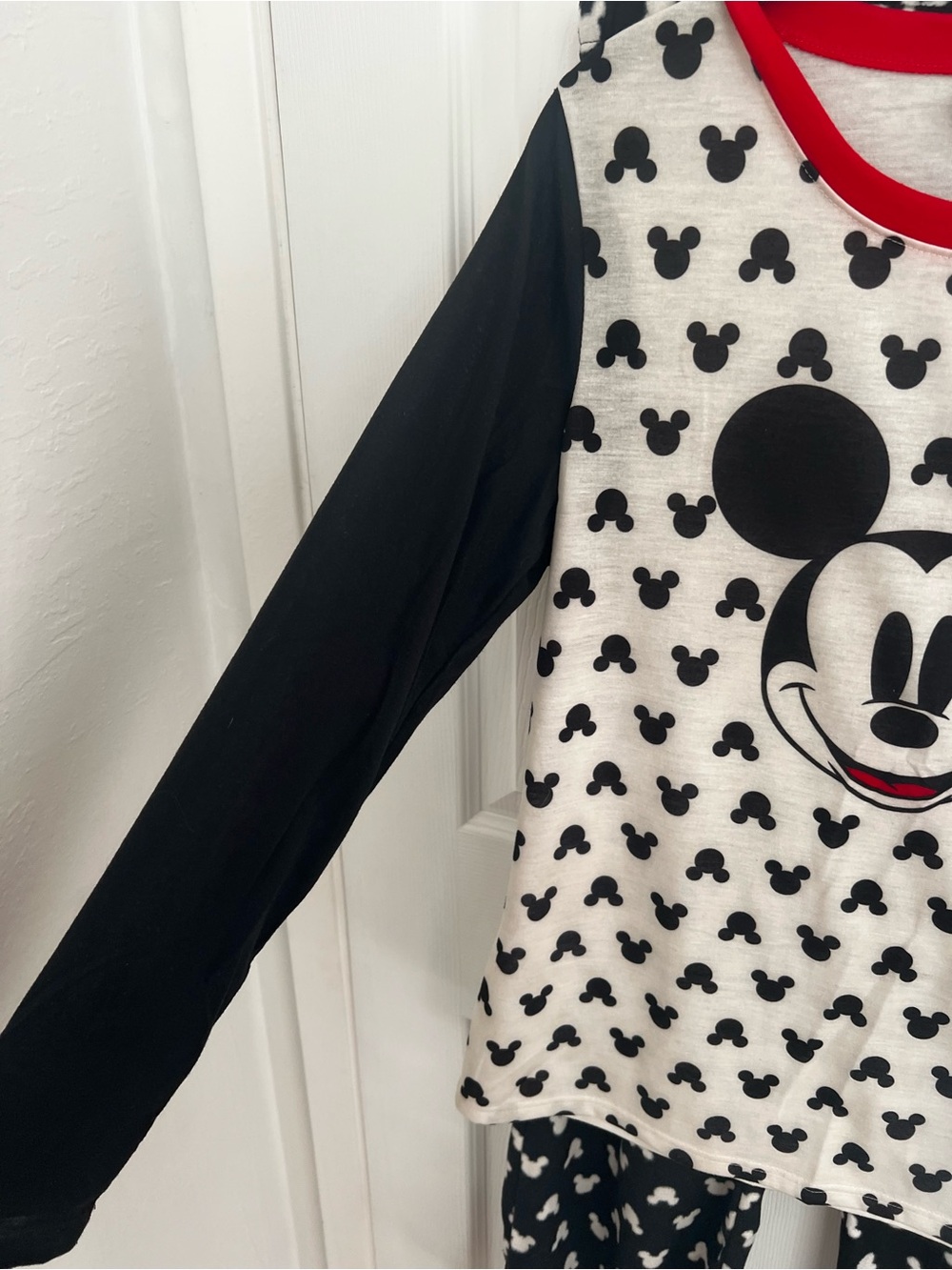 Disney Black & White Mickey Mouse‎ Pajama Set with Red Neckline - Picture 5 of 10